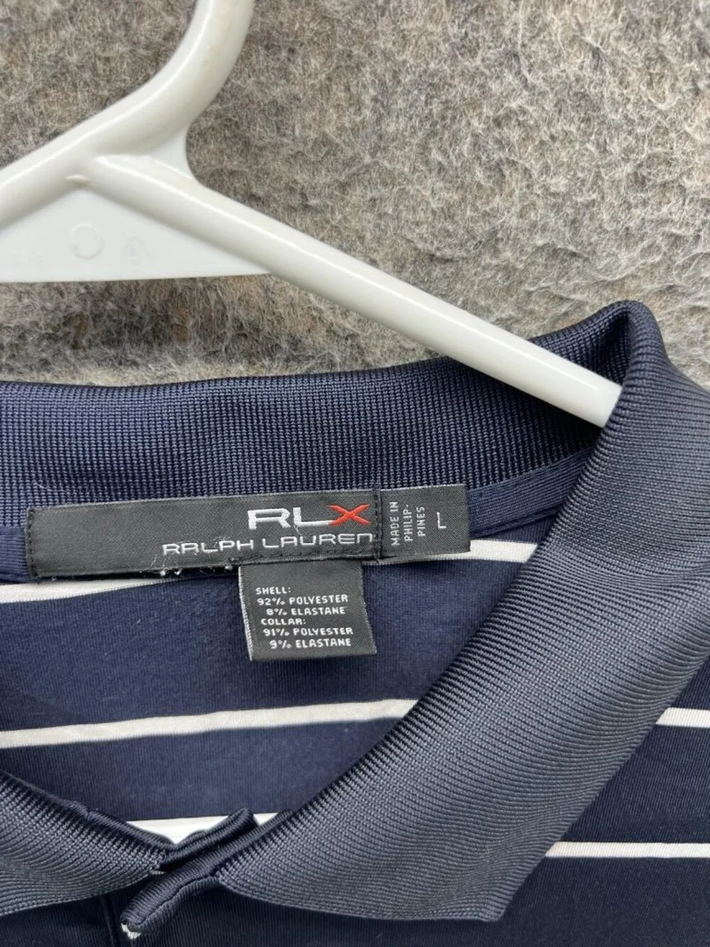 RLX Ralph Lauren Polo Shirt Mens Large Blue Striped Stretch Golf Performance